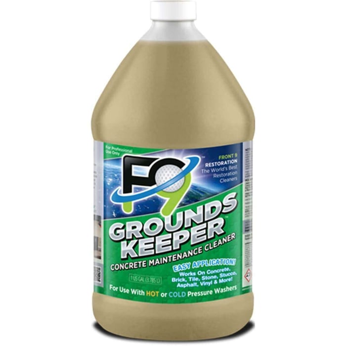 F9 Groundskeeper concrete cleaner gallon jug