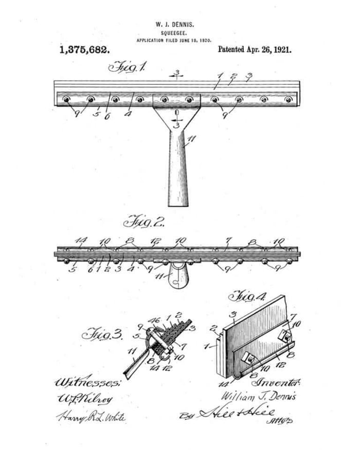 1921 squeegee patent illustration courtesy of Noa Pedersen, Window Cleaning History