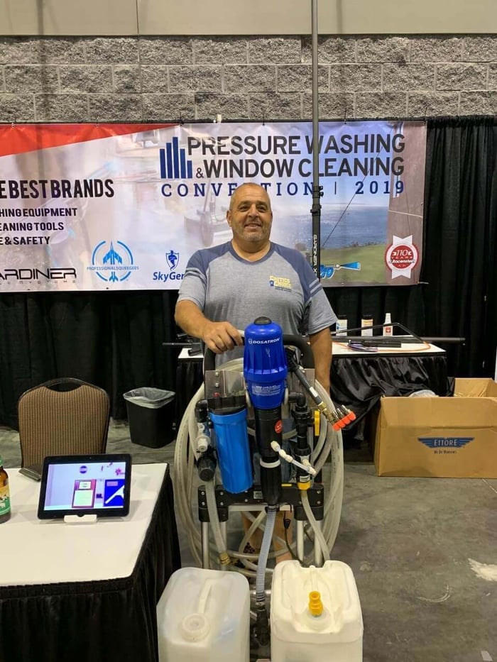 Ricky Coschigano of Critic's Choice Window Cleaning with his ProTool Clever Softwash Sprayer at the Huge Convention in Branson, Missouri