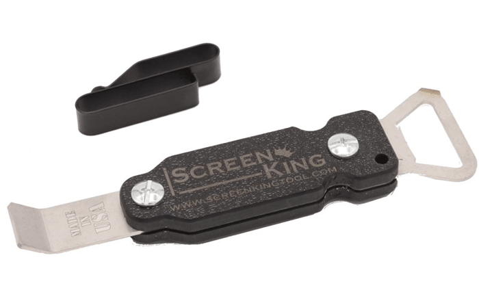 Screen King screen removal tool with belt clip