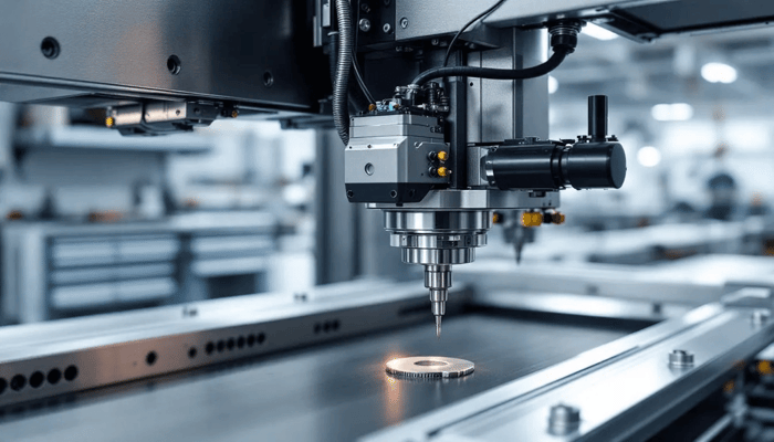 The image depicts a CNC machine tool equipped with integrated sensors and a probing system, showcasing advanced adaptive machining techniques. This setup enhances the machining process by providing real-time feedback for optimal performance and precision, allowing for effective monitoring of tool wear and alignment during roughing operations.