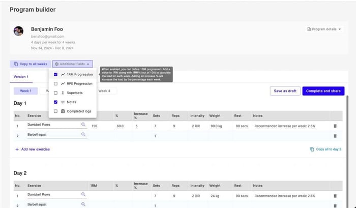 FitFocus workout program builder