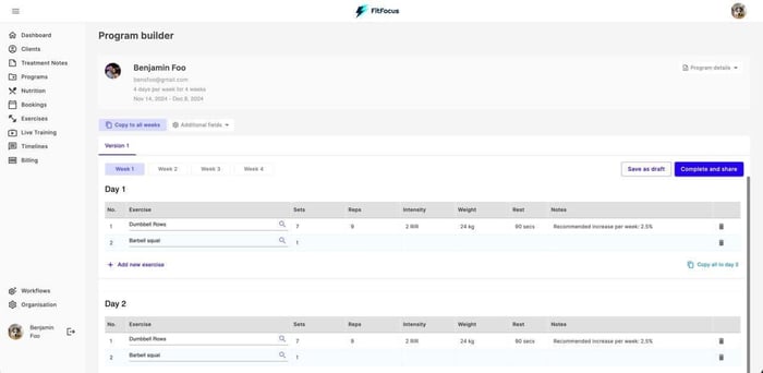 FitFocus workout builder