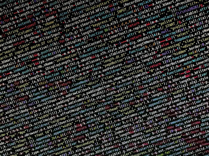 Close-up view of colorful programming code on a screen, ideal for tech and development themes.