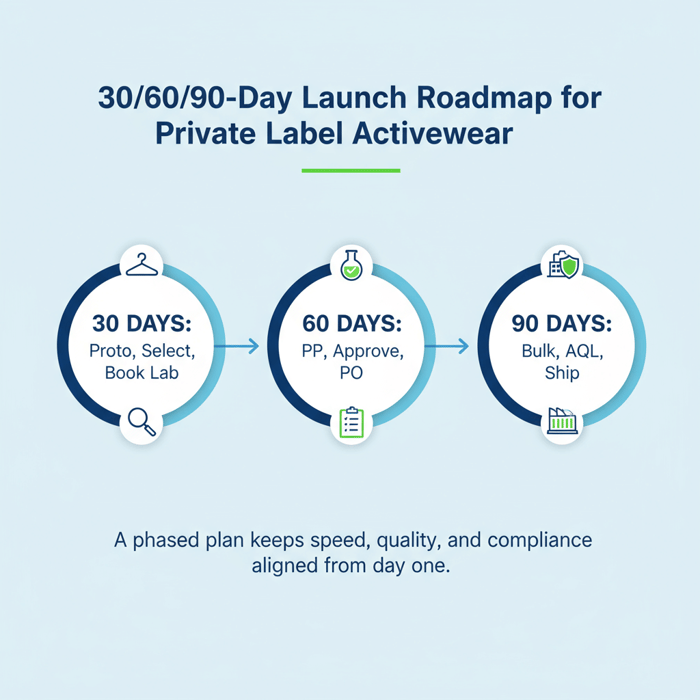Roadmap graphic with milestones at 30, 60, and 90 days from selection to shipment