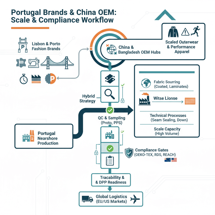 Matrix comparing segments and production readiness for outerwear