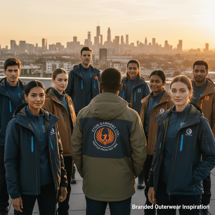 Inspirational image of branded outerwear with company logos