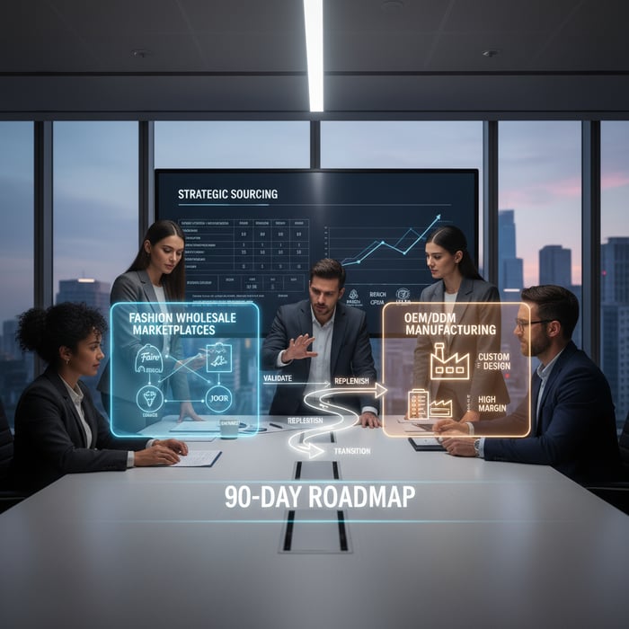 Decision flow: marketplace test → validation → OEM transition