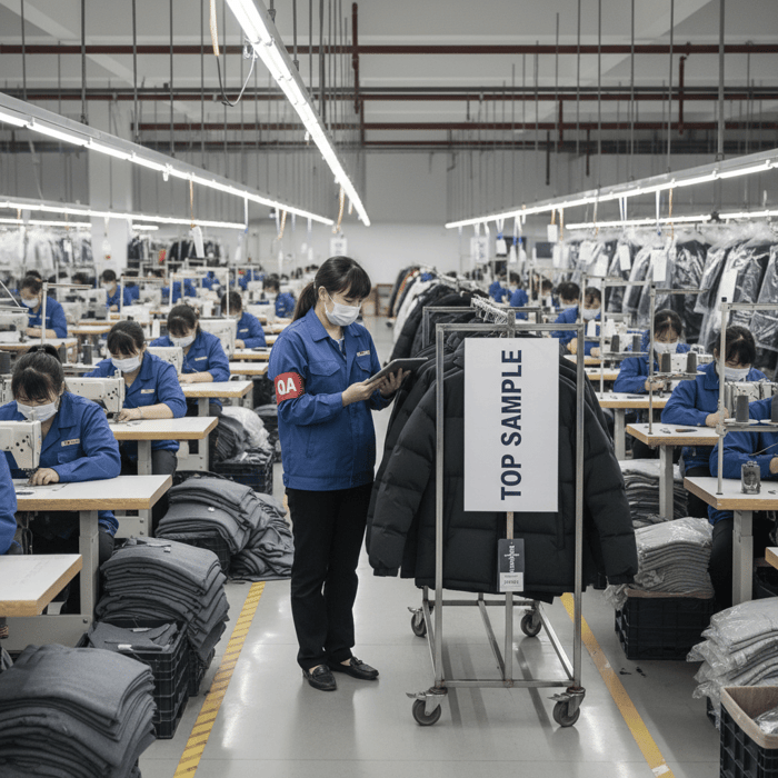 Mood board and initial sketches pinned beside fabric swatches for outerwear concept