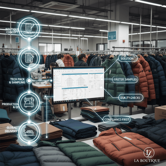 OEM workflow stages mapped to boutique sourcing needs and pain points