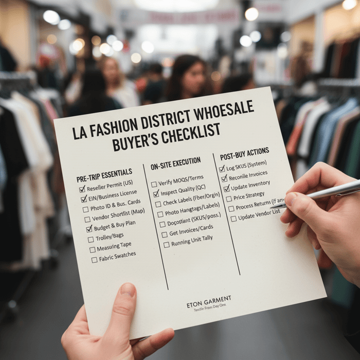 Printable checklist for wholesale buying: permits, vendor list, QC checks, labeling, receipts