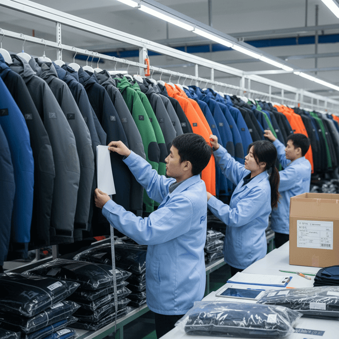 Production line with insulated jackets in final inspection