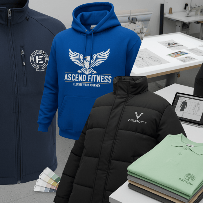 Examples of various company logo clothing types