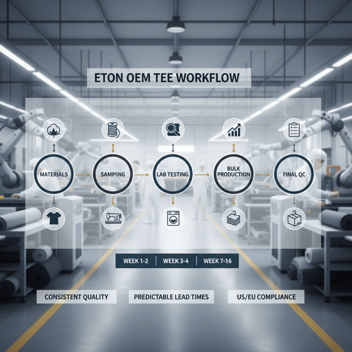 Workflow showing Eton OEM touchpoints across sourcing, sampling, and QC