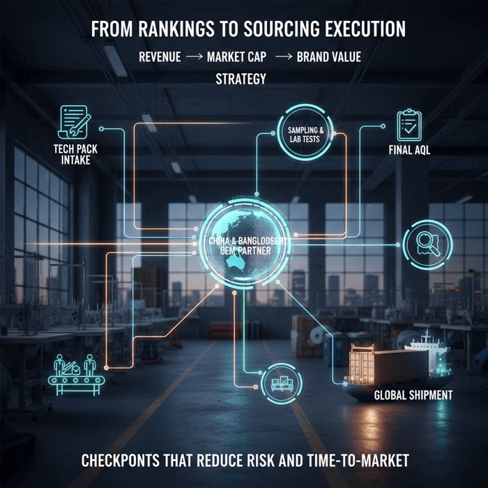 OEM workflow from tech pack intake to shipment with checkpoints