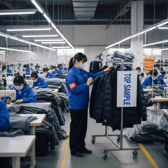 Insulated jacket close-up showing technical seam sealing and zipper garage