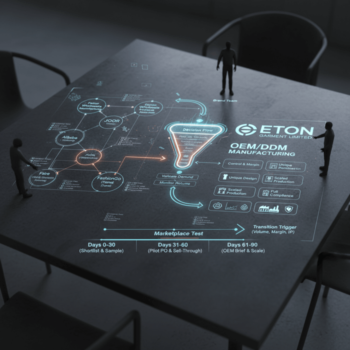 Matrix comparing marketplaces by category fit, MOQ, lead time, and compliance readiness