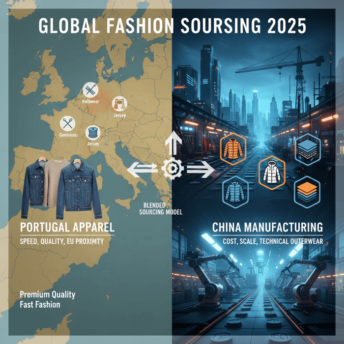 Map of Portuguese apparel clusters including Barcelos and Guimarães for knitwear and denim hubs