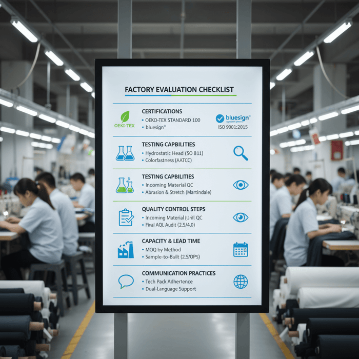Diagram overlay on a jacket silhouette highlighting seam-safe zones for logos on chest, sleeve, and yoke while avoiding critical membrane areas
