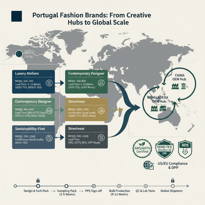 Infographic mapping segments to MOQs, lead times, and certifications
