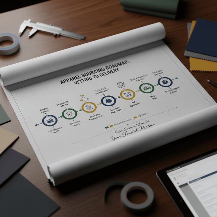 Roadmap summary of sourcing steps and milestones from vetting to delivery