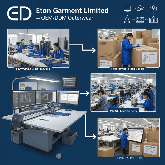 OEM garment production steps from PP sample to final inspection