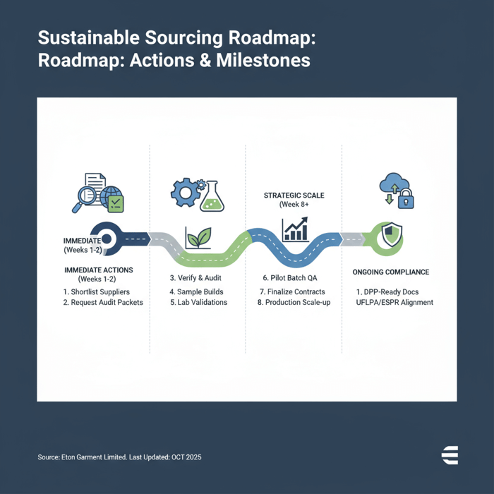 Roadmap summary of sourcing actions and milestones