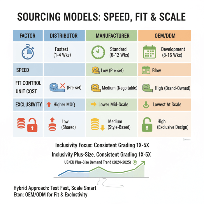 Matrix visual comparing fit, speed, cost, and exclusivity across sourcing models