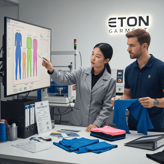 Pattern maker reviewing size sets for US and EU grading on a digital workstation