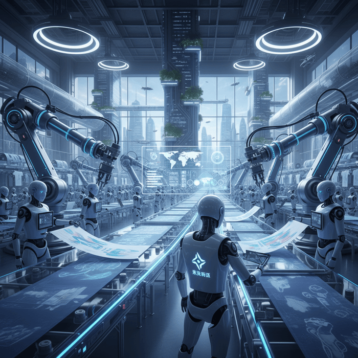 Futuristic vision of AI in t-shirt manufacturing in China