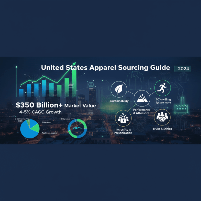 US apparel market statistics and growth charts with consumer trend icons