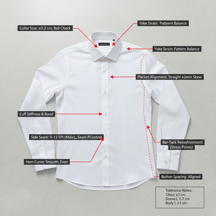 Decision matrix for shirt fabrics and trims linked to AATCC/ASTM tests and risks