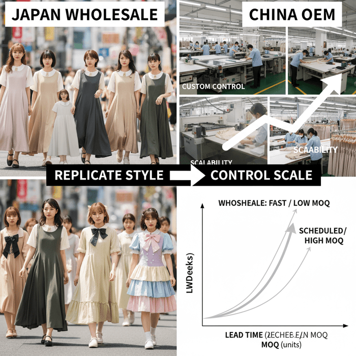 Factory floor shot: pattern grading, sample review, and inline inspection checkpoints