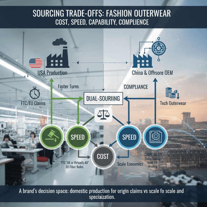 Line chart placeholder pairing reshoring jobs with search interest in American-made apparel