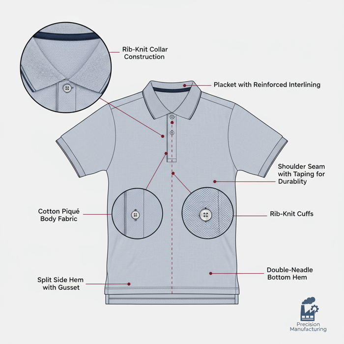 Diagram of polo shirt anatomy from a manufacturer perspective