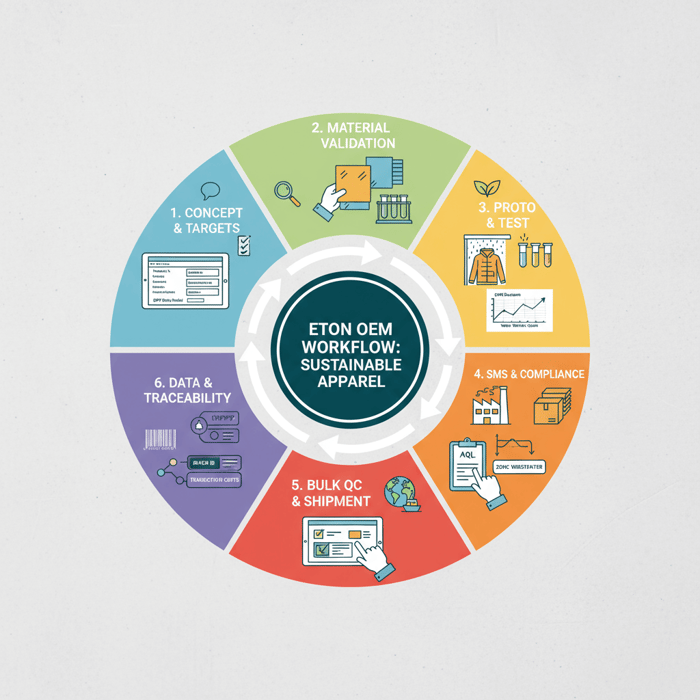 OEM workflow showing checkpoints from concept through compliant bulk production