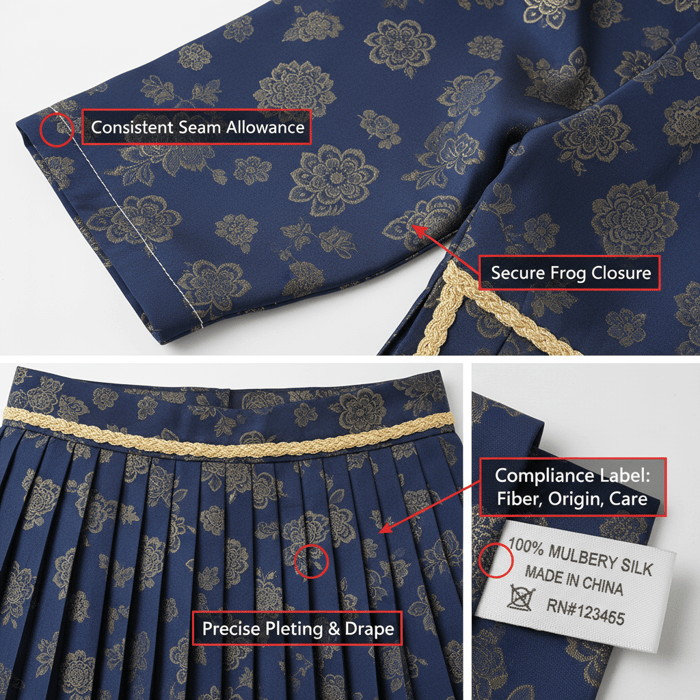 OEM workflow diagram from brief to logistics for hanfu production