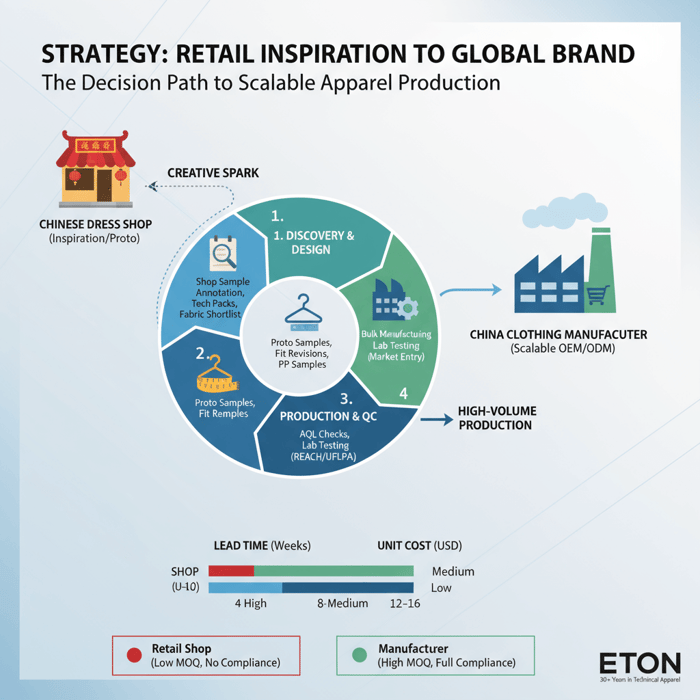 Decision matrix comparing shop, manufacturer, hybrid