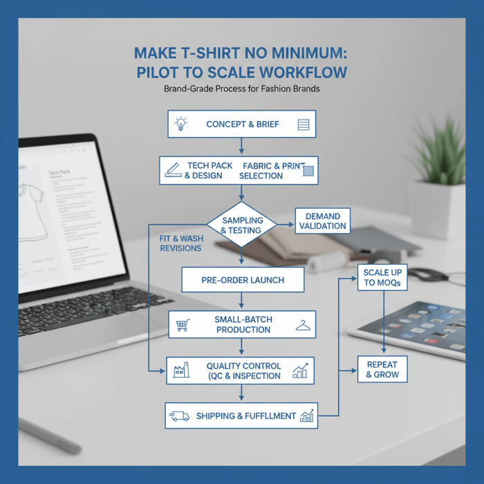 Workflow diagram—POD vs OEM pilot for make t shirt no minimum route selection
