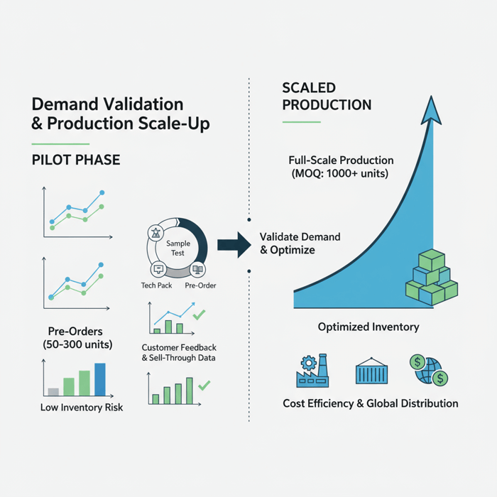 Cost breakdown infographic with unit cost components for zero-MOQ t-shirts