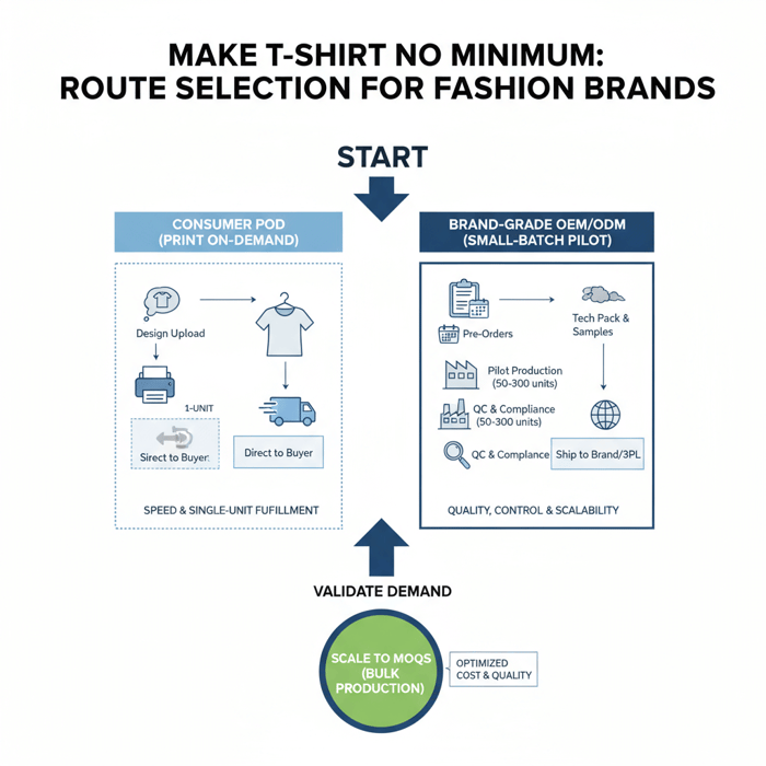 QC checklist graphic for measurements, shrinkage, and print durability in small-batch tees