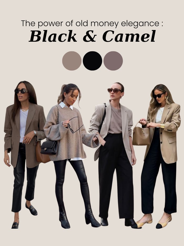 Classy outfit with a black turtleneck and camel blazer — timeless and refined.