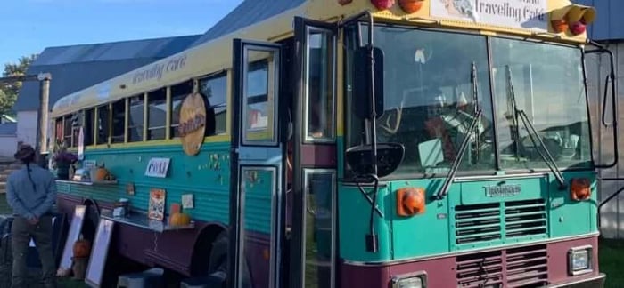 School buses are an excellent way to set up a cafe on the road.