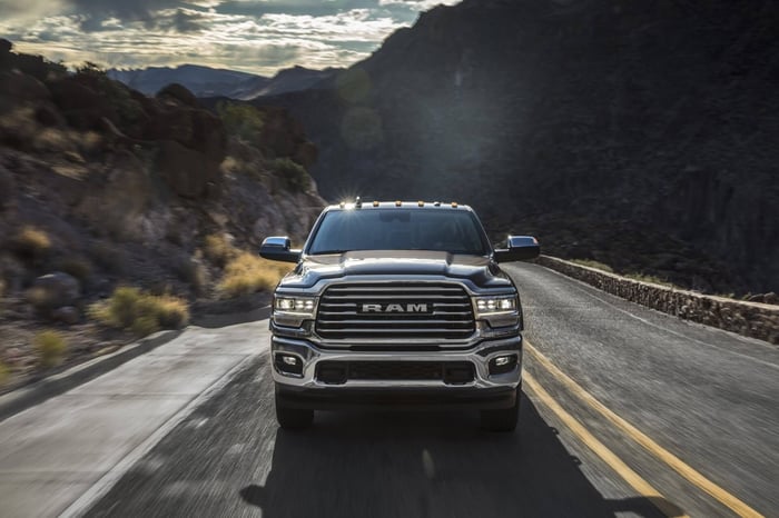 Ram truck, able to haul large loads at a maximum weight of 17,730 pounds, with optional trailer tow group.