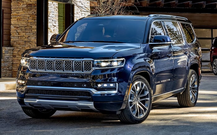 Jeep Grand Wagoneer, with third row seating and 10,000 lbs. max towing capacity, which makes towing easy.