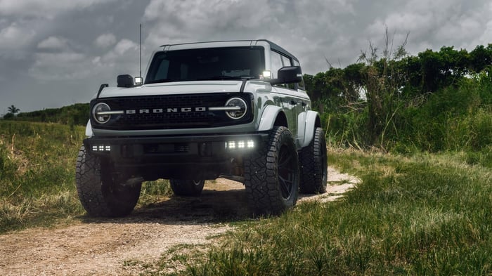 Ford Bronco sport utility vehicle, with maximum cargo volume of 52.3 cubic feet (2 door) and 83 cubic feet in the four-door version, with trailer tow package and payload capacity of 1,015 to 1,453 pounds.