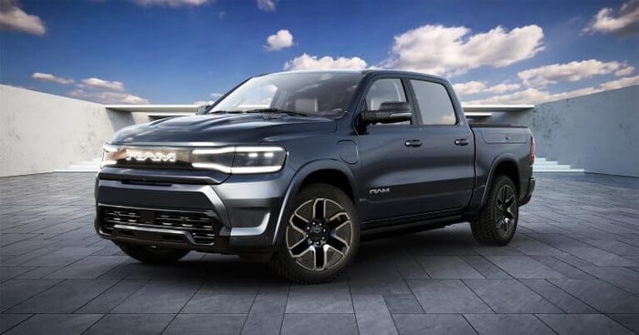 2025 Ram 1500 REV with new Tungsten trim and surround view camera, wireless Android Auto, USB ports, and remote start