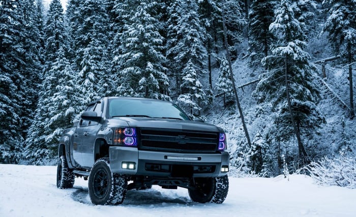 Chevy Silverado in the snow