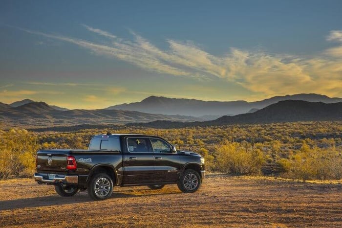 2024 Ram 1500 Limited Longhorn, amongst the top trims available among new trucks, offering digital rearview mirror.