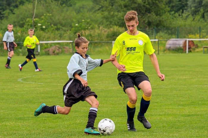 Local soccer team playing a game.